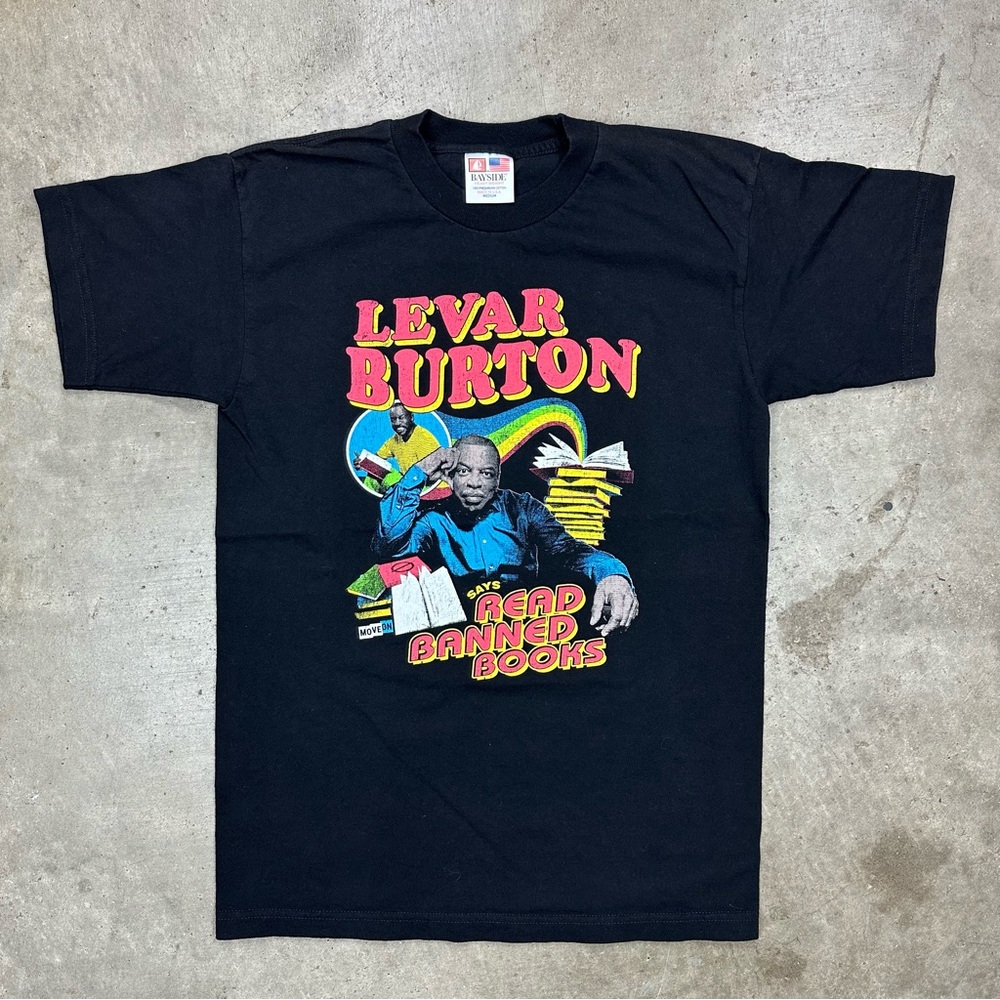 Made In USA, Levar Burton, “Read Banned Books” black t-shirt